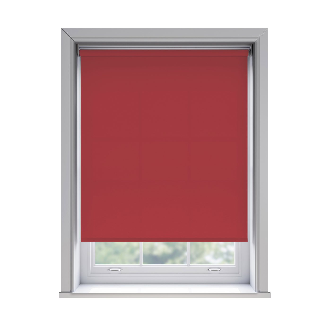 Splash Scarlett light filtration roller blind fitted in a white sash window