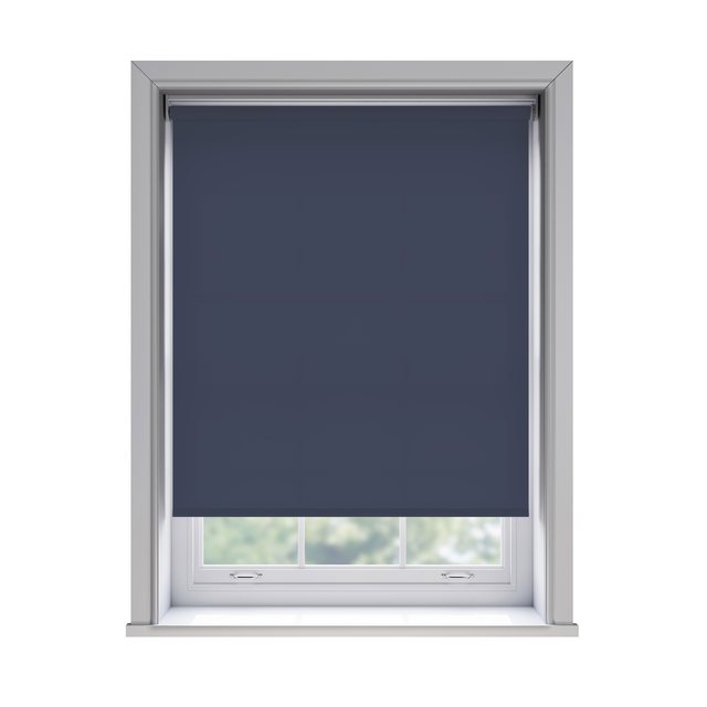 Splash Indigo light filtration roller blind fitted in a white sash window