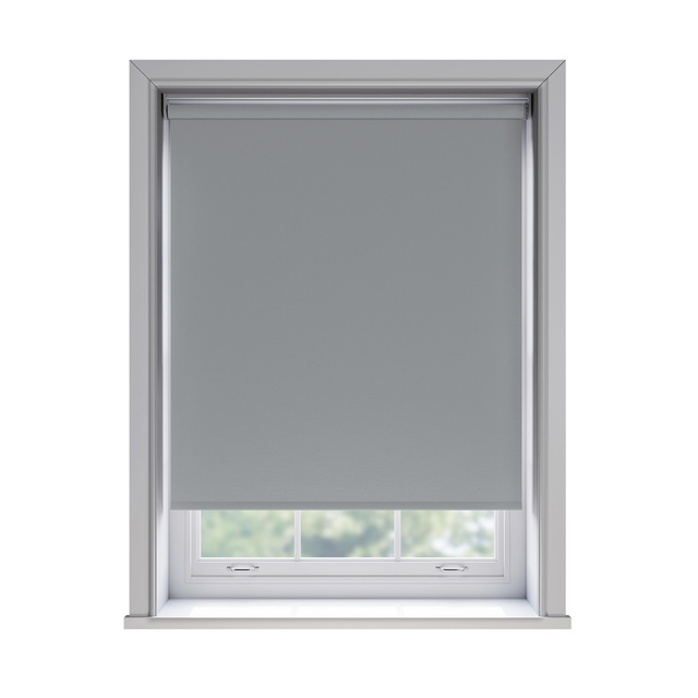 Bella Grey Whisper blockout roller blind fitted in a window