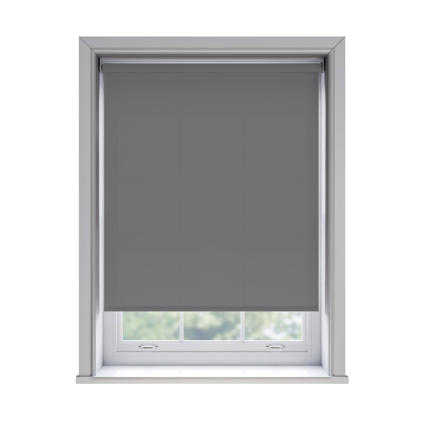 Splash Rock light filtration roller blind fitted in a white sash window