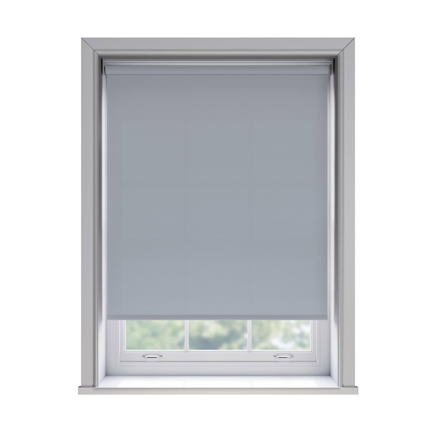 Splash Mineral light filtration roller blind fitted in a white sash window
