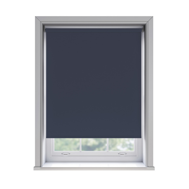 Bella Indigo blockout roller blind fitted in a window