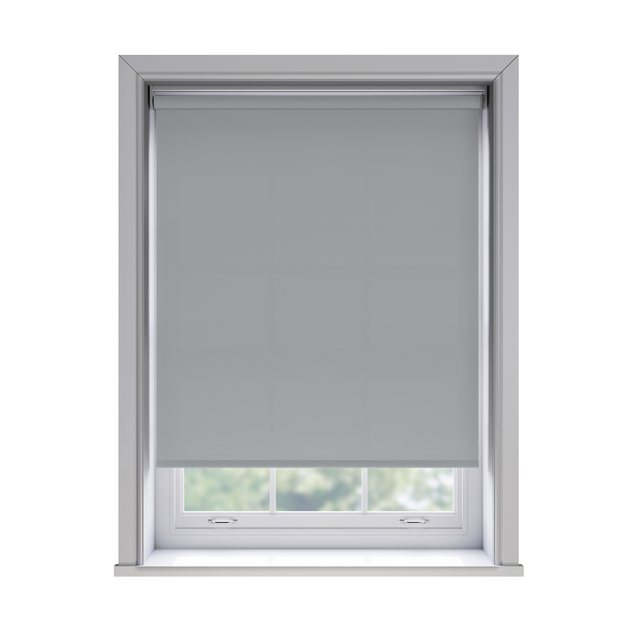 Splash Grey Whisper light filtration roller blind fitted in a white sash window