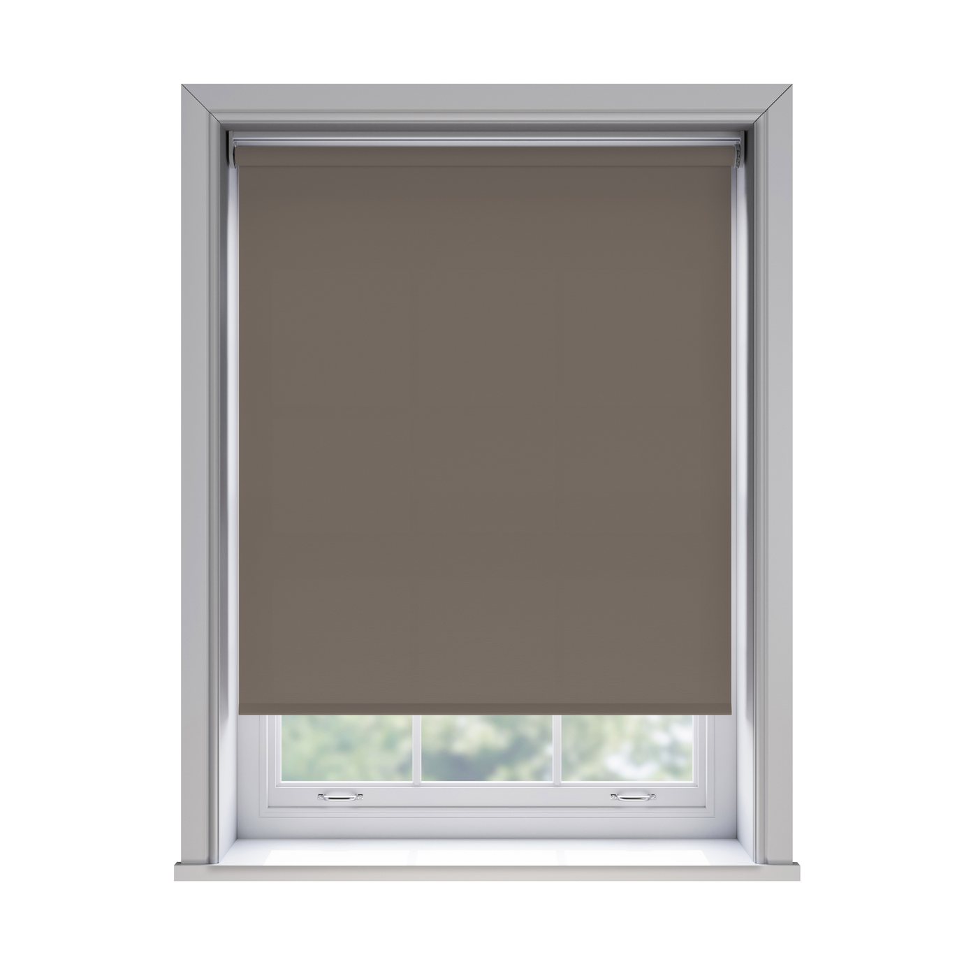 Splash Havanna light filtration roller blind fitted in a white sash window