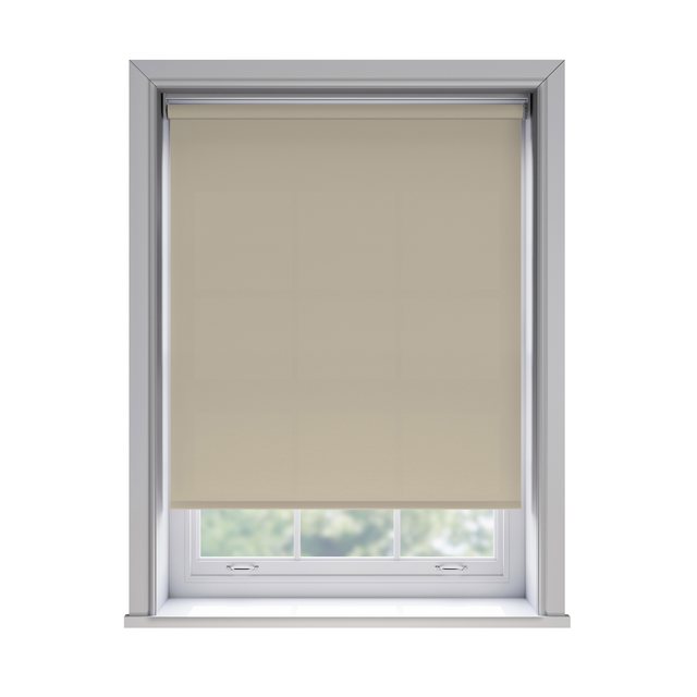 Splash Beige light filtration roller blind fitted in a white sash window