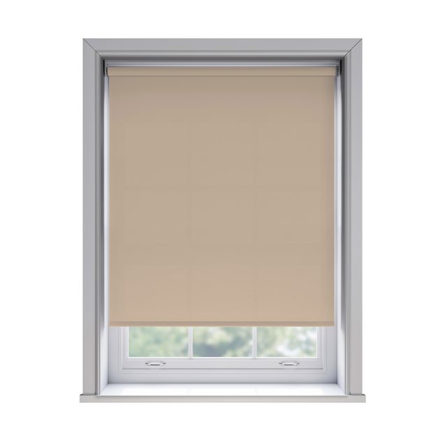 Splash Cashew light filtration roller blind fitted in a white sash window