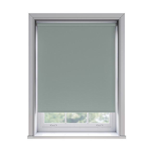 Bella Duck Egg blockout roller blind fitted in a window