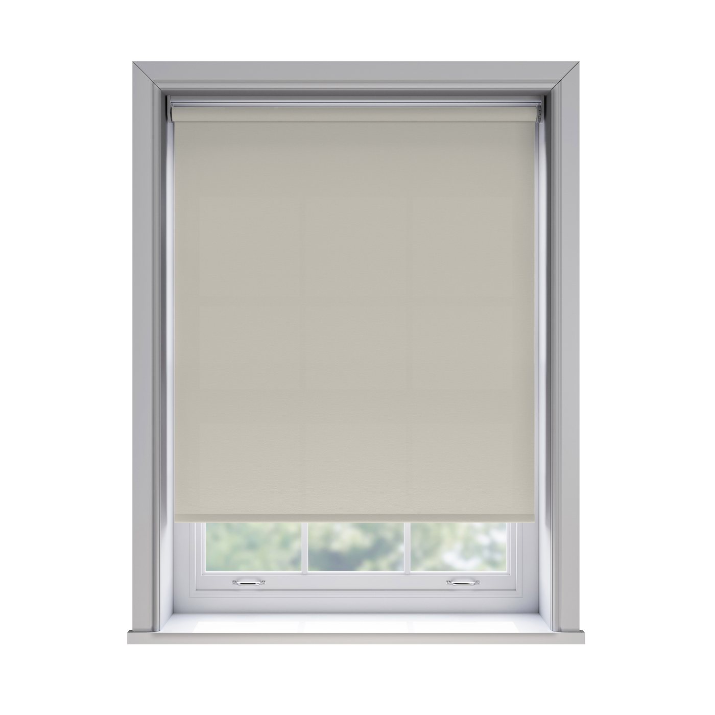 Splash Oyster light filtration roller blind fitted in a white sash window
