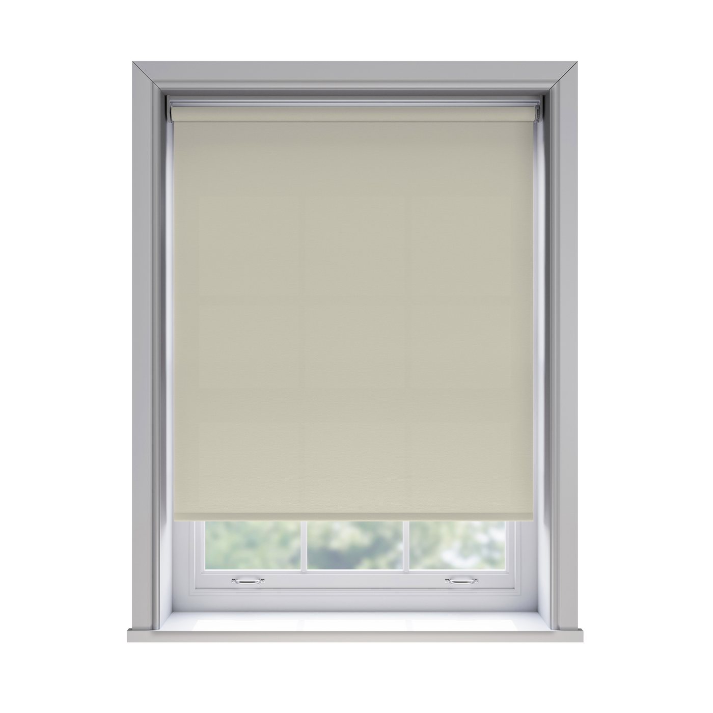 Splash Butter light filtration roller blind fitted in a white sash window