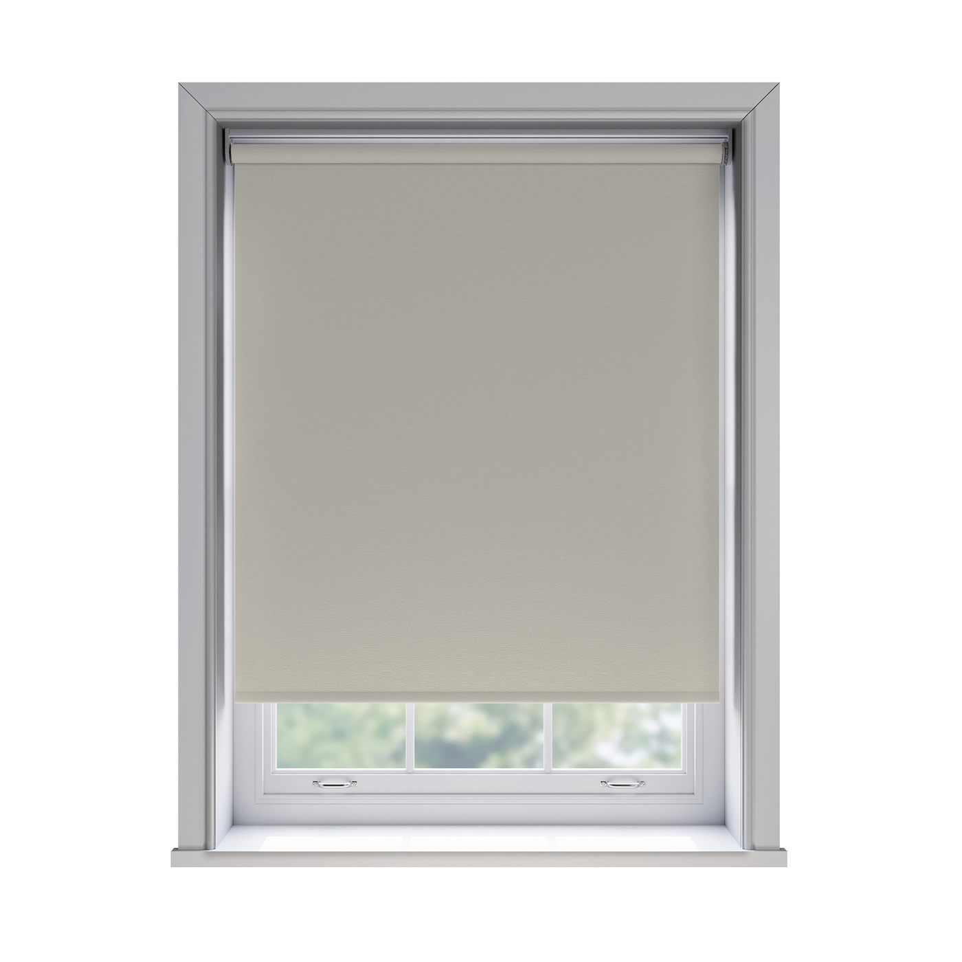 Bella Oyster blockout roller blind fitted in a window