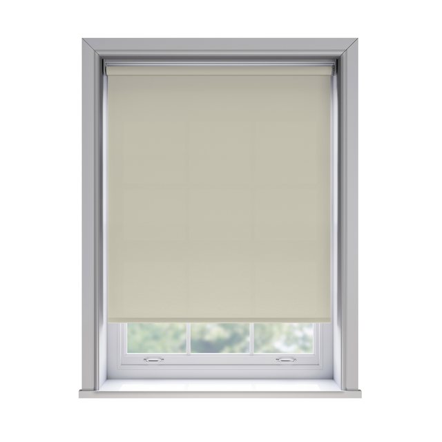 Splash Butter light filtration roller blind fitted in a white sash window