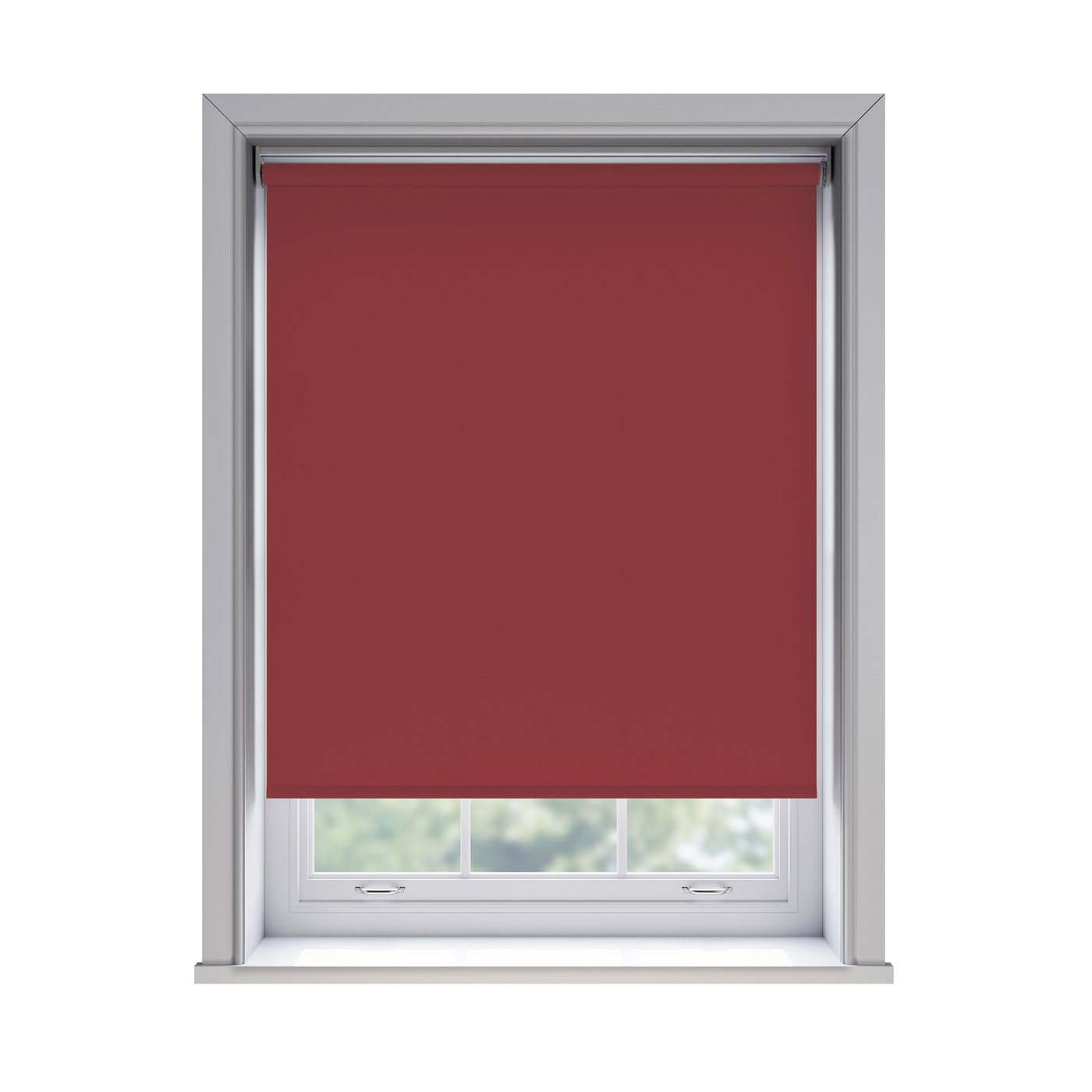 Splash Ruby light filtration roller blind fitted in a white sash window