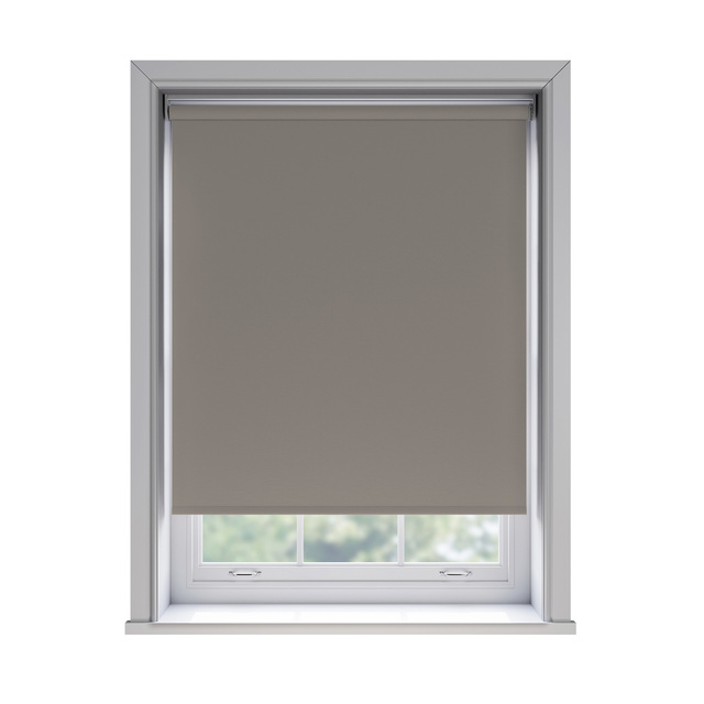 Bella Taupe blockout roller blind fitted in a window