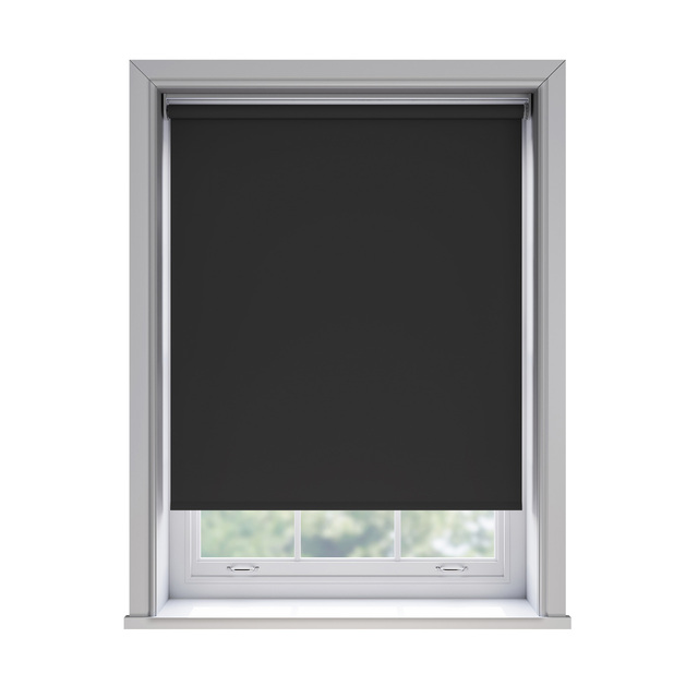 Bella Noir blockout roller blind fitted in a window