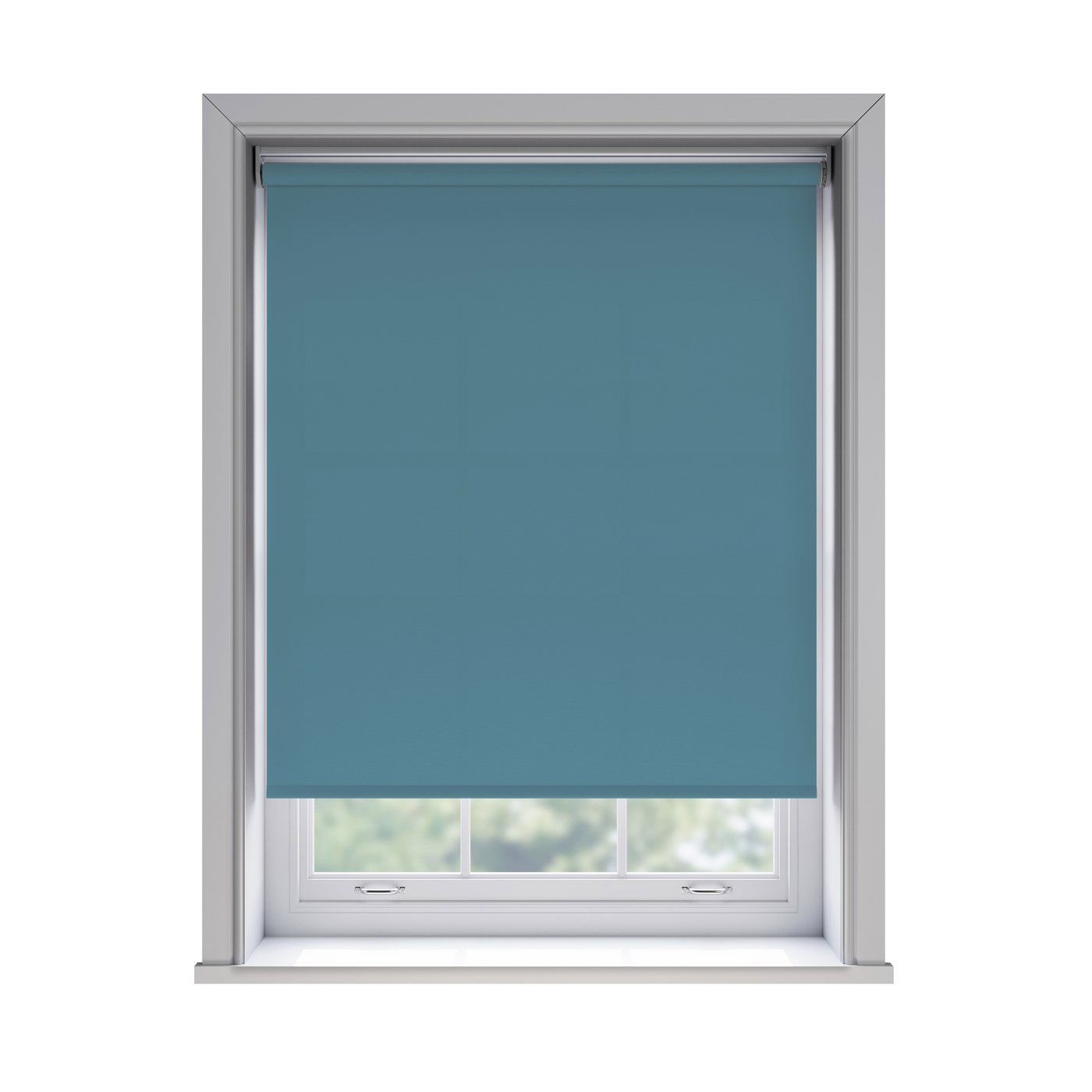 Splash Wave light filtration roller blind fitted in a white sash window