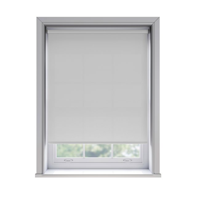 Splash Snow light filtration roller blind fitted in a white sash window